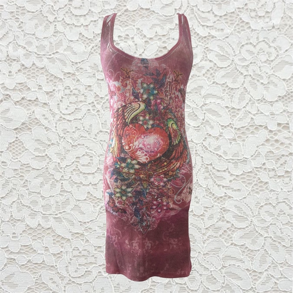 vintage cyber y2k all over graphic mini dress